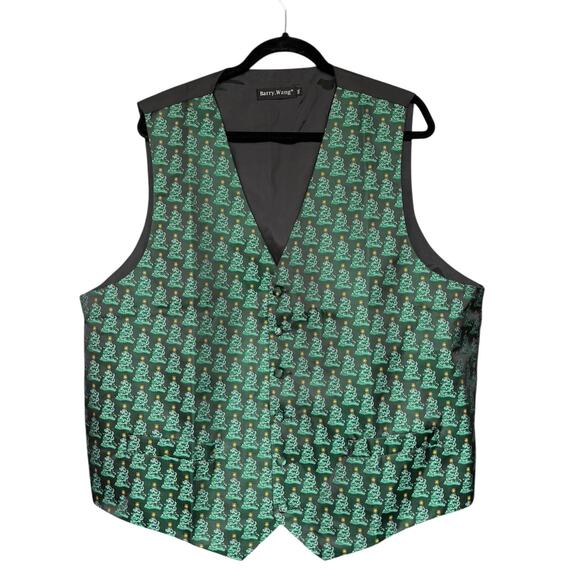 Barry Wang Vest Mens 2XL Silk Christmas Tree Holiday Formal Waistcoat - Picture 1 of 9